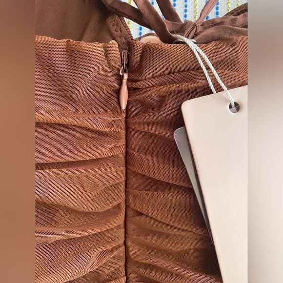 Oh Polly Batch A Brown Dress Size 0 Ruched Lined NEW - Picture 8 of 13